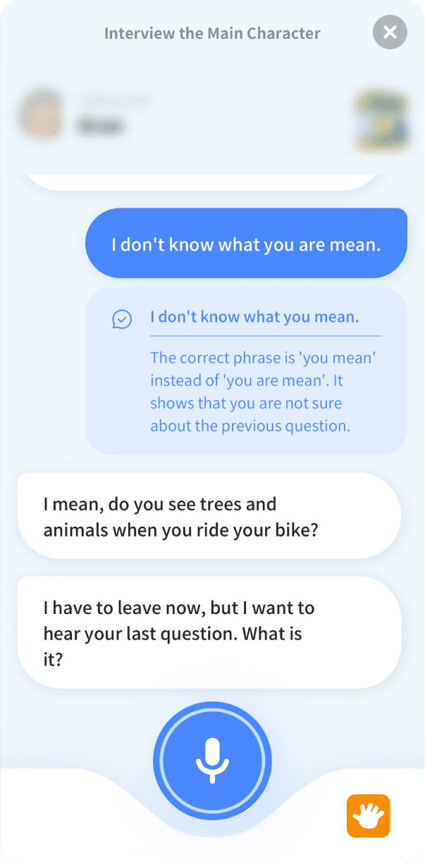 Grammar correction shown in Interview the Main Character