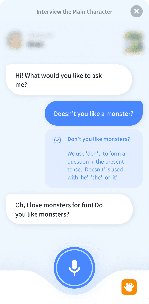 Grammar correction shown in Interview the Main Character